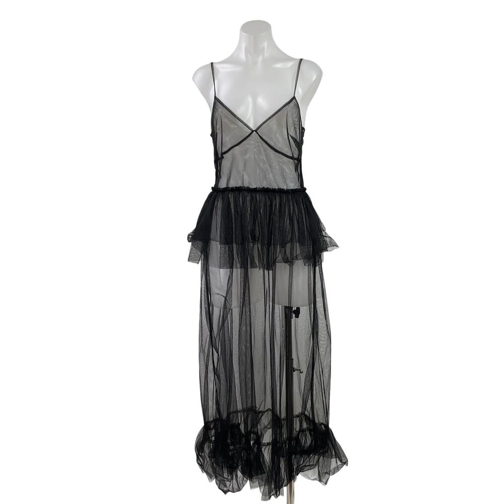 Urban Outfitters Black Tulle Sheer Sleevelee Cami Camisole Maxi Coverup Dress SP